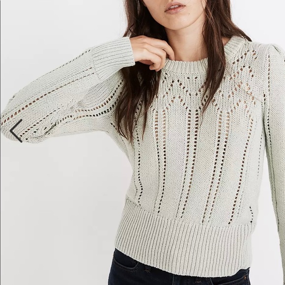 Madewell Pointelle Puff Sleeve sage sweater